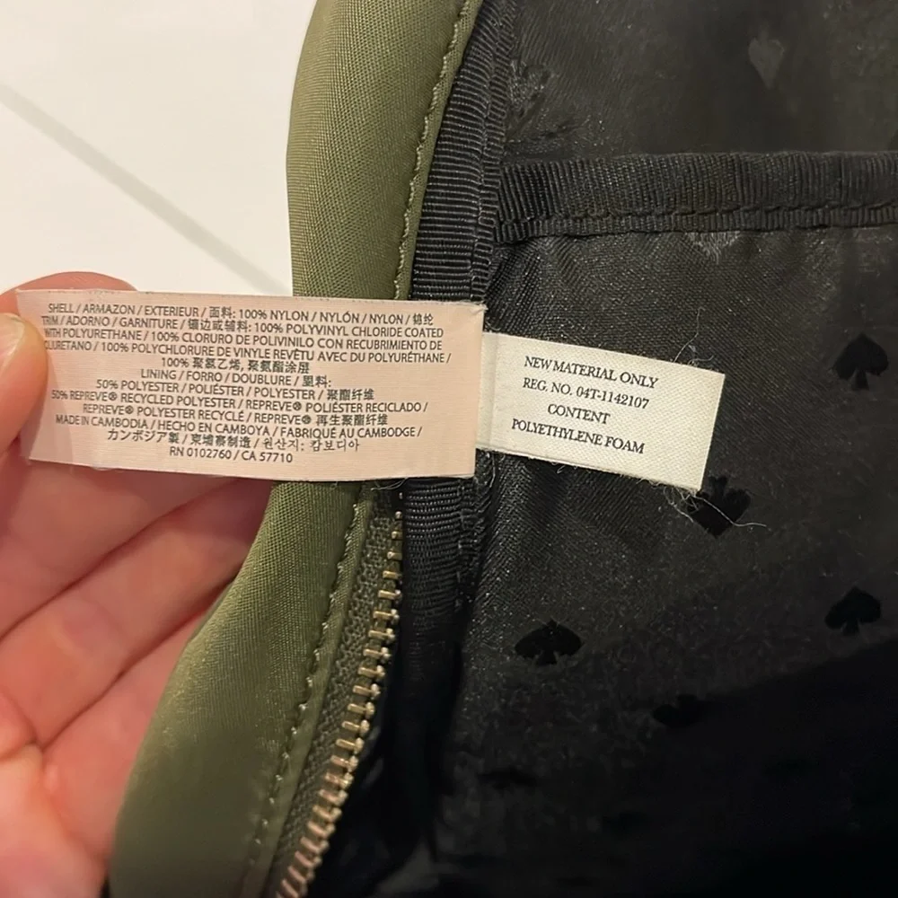 Kate Spade Small Olive Green Nylon Backpack Leather Straps
